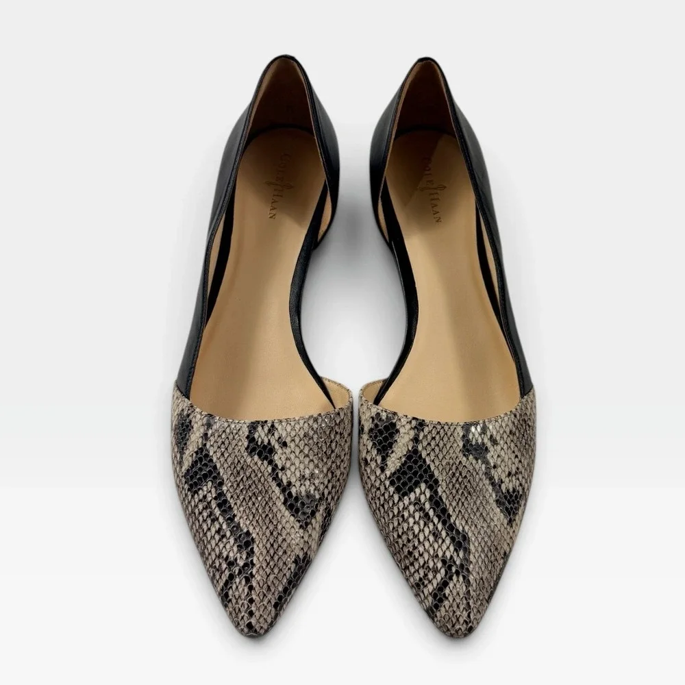 Cole Haan Amalia Skimmer Flats Womens 10.5 Black Snake Print D'Orsay Excellent